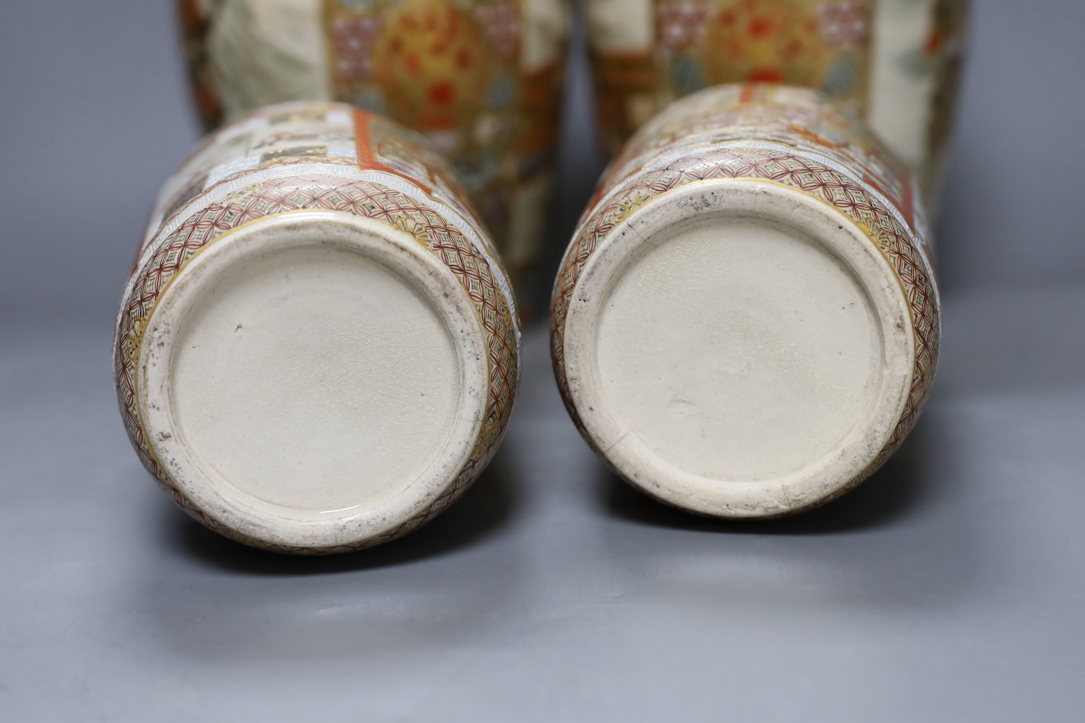 Two pairs of late 19th century Japanese Satsuma vases. Tallest pair 24cm